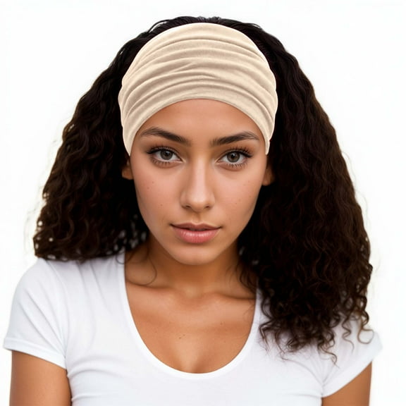 HJYCHN Wide Retro Headscarf for Ladies Featuring a Stylish Knotted Hair Band for Everyday Use Beige One Size