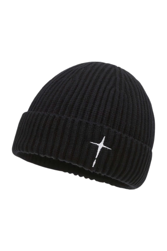 Winter Embroidered Knitted Hat for Men and Women Warm Thermal Ear Cap Cold Weather Black One Size
