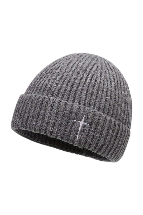 Winter Embroidered Knitted Hat for Men and Women Warm Thermal Ear Cap Cold Weather Light Gray One Size