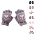 thumbnail image 1 of HJYCHN Winter Gloves Kids Boys Girls Convertible Flip Design Cat Cartoon Button Closure Cold Weather Gloves Purple 7-18 Years, 1 of 4