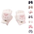 thumbnail image 1 of HJYCHN Winter Gloves Kids Boys Girls Convertible Flip Design Cat Cartoon Button Closure Cold Weather Gloves White 7-18 Years, 1 of 4