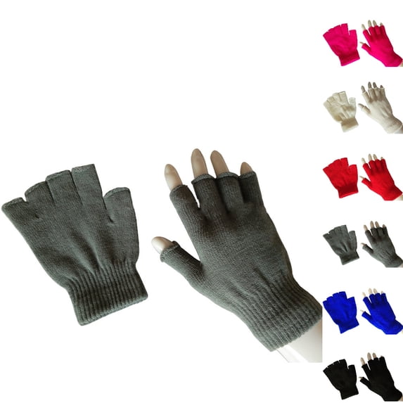 HJYCHN Winter Gloves for Men Women Fingerless Touchscreen Solid Color Ribbed Texture Design Thermal Gloves Grey One Size