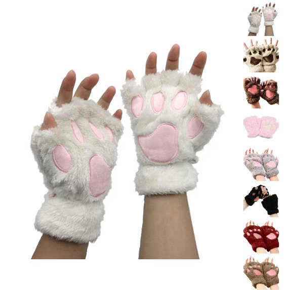HJYCHN Winter Gloves for Women Fingerless Design Cat Accent Soft Cushion Detail Solid Color Thermal Gloves for Women White One Size