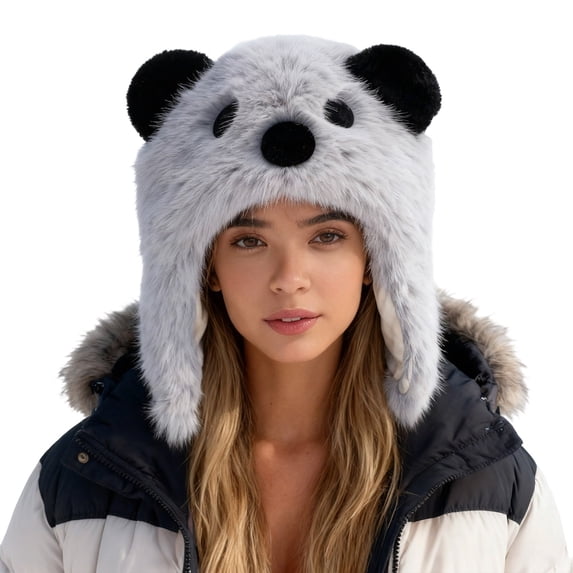 HJYCHN Winter Hats for Women Unisex Bear Ear Hat Warm Winter Cap Cozy Windproof Outdoor Headwear Panda Leifeng Hat Fascinator Hats for Women Grey One Size