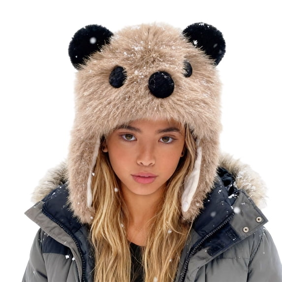 HJYCHN Winter Hats for Women Unisex Bear Ear Hat Warm Winter Cap Cozy Windproof Outdoor Headwear Panda Leifeng Hat Fascinator Hats for Women Khaki One Size