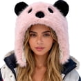 thumbnail image 1 of HJYCHN Winter Hats for Women Unisex Bear Ear Hat Warm Winter Cap Cozy Windproof Outdoor Headwear Panda Leifeng Hat Fascinator Hats for Women Pink One Size, 1 of 2