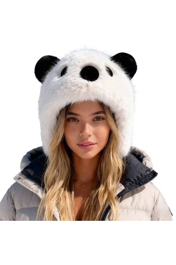 Winter Hats for Women Unisex Bear Ear Hat Warm Winter Cap Cozy Windproof Outdoor Headwear Panda Leifeng Hat Fascinator Hats for Women White One Size