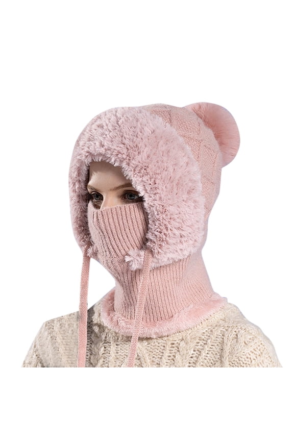 Winter Hats for Women Knitted Hat with Face and Neck Warmer Windproof Warm Cap for Winter Cycling Womens Winter Hat Pink One Size