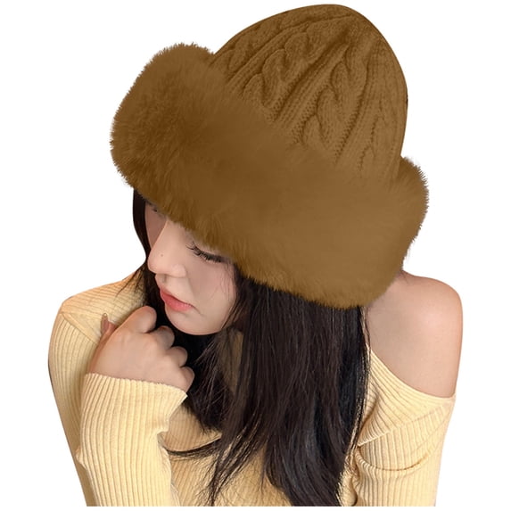 HJYCHN Winter Hats for Women Lady Solid Color Knitted Skull Cap Beanie for Winter Party Fashion and Casual Wear Skull Cap Brown One Size