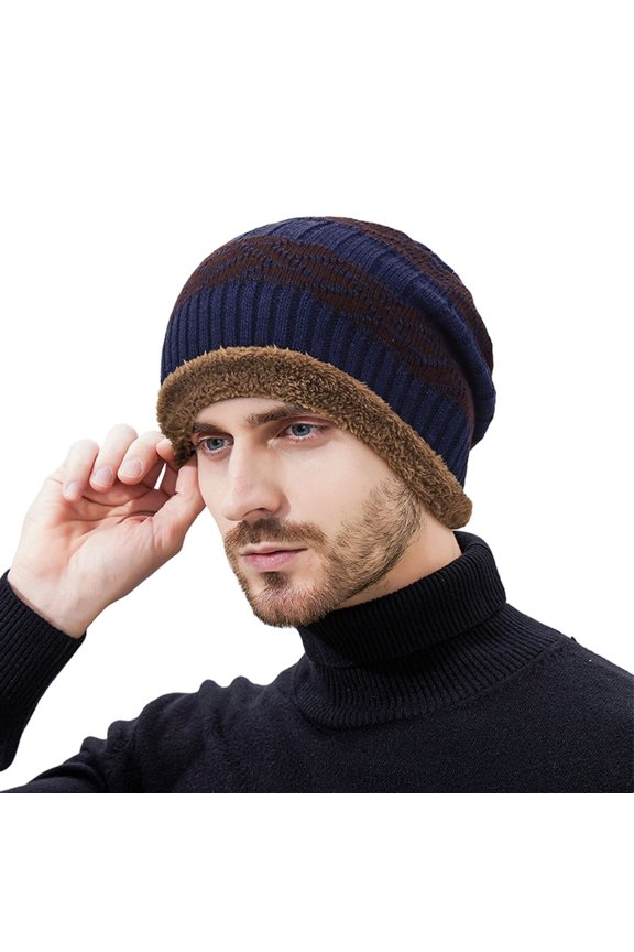 Winter Hats for Women Men's Thick Knitted Beanie with Ear Covers for Cold Weather Outdoor Thermal Windproof Ski Cap Skull Cap Navy One Size