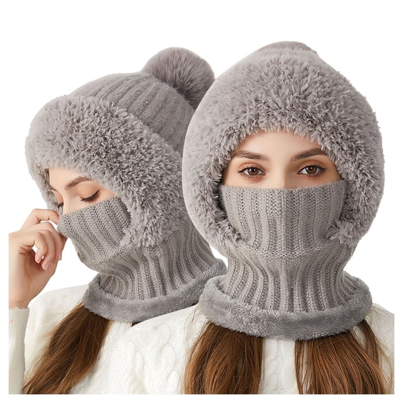 HJYCHN Winter Knitted Hat with Ear Windproof Thermal Cycling Cap for Cold Weather Grey One Size