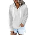 thumbnail image 1 of HJYCHN Women 2023 Hooded Button Collar Drawstring Pullover Sweatshirt Casual Long Sleeve Top White XXL, 1 of 6