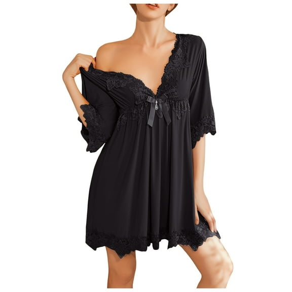 HJYCHN Women Advanced Sense Ice Silk Pajama Set for Home Nightwear Comfortable Sleepwear Loungewear Outfit Black M