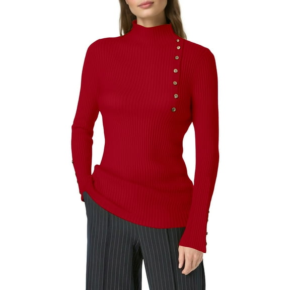 HJYCHN Women Autumn Winter Warm Half Turtleneck Button Down Pullover Sweater Top Soft Comfortable Casual Knitwear RD2 M