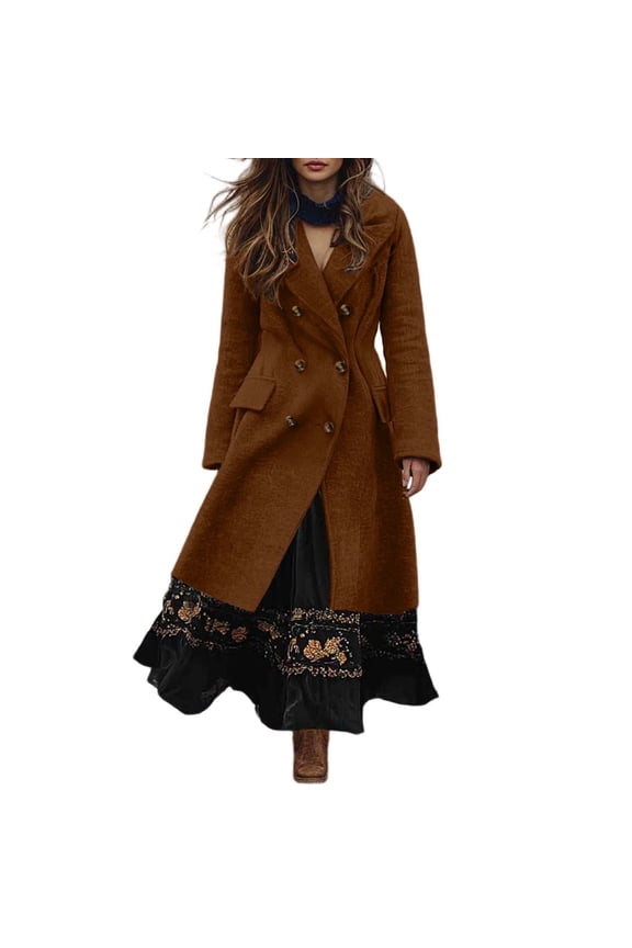 Women Bohemian Trench Coat Long Double Overcoat for Warm Fall and Winter Wear Stylish Statement Coat Brown S