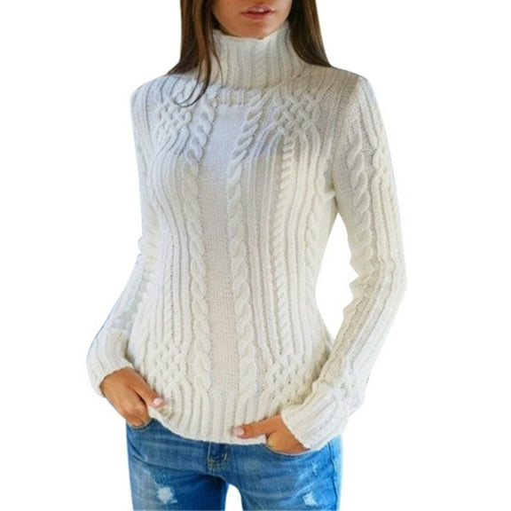 HJYCHN Women Casual Slim Fit Pullover Sweater Solid Color Soft Comfortable Everyday Wear Turtleneck Long Sleeve Knit Top for Fall Winter Season Sweater Tops White M
