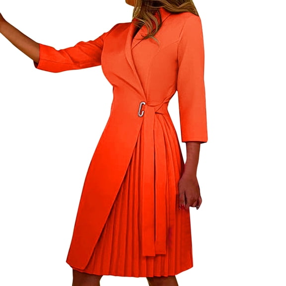 HJYCHN Women Elegant Evening Party Festive Fashion Bodycon Slim Fit Dress with Slit Tied Detail and Shawl Orange L
