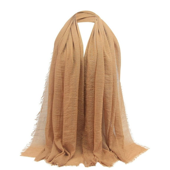 HJYCHN Women Elegant Pleated Linen Scarf Soft Sun Lightweight Shawl for Daily Wear Accessories Khaki One Size