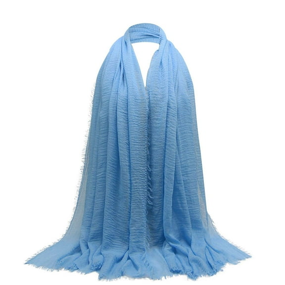 HJYCHN Women Elegant Pleated Linen Scarf Soft Sun Lightweight Shawl for Daily Wear Accessories Sky Blue One Size