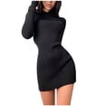 thumbnail image 1 of HJYCHN Women Elegant Warm Winter Sweater Knit Dress Long Sleeve Solid Color Fashion Mid-length Casual Outfit Black M, 1 of 7