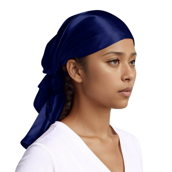 HJYCHN Women Fashion Satin Square Head Scarf Lightweight Neckwear Bandana Neckerchief Hair Accessory Navy One Size