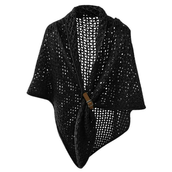HJYCHN Women Fashion Solid Hollow Out Leather Buckle Cape Cloak Warm Decorative Big Triangle Scarf Black One Size