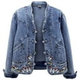 thumbnail image 1 of HJYCHN Women Jacket Denim Jacket Spring Autumn Embroidered Short Casual Basic Coat Stretchy Tops Women's Winter Coats Blue XXXL, 1 of 8