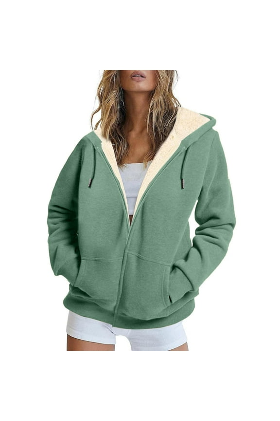 Women Keep Warm Athletic Jacket Long Sleeve Oversized Coat with Pockets for Fall Green XXL