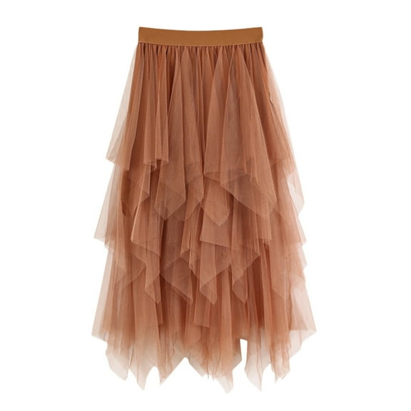 HJYCHN Women Long Skirt Flowy Design Elegant High Waist Pleated Tutu Skirt for Everyday Casual Wear to Wardrobe Khaki One Size