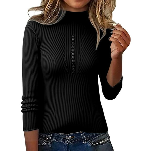 HJYCHN Women Long Sleeve Knit Pullover Sweater Top with Soft Comfortable Casual Crewneck Blouse for Everyday Wear Sweaters Black XL