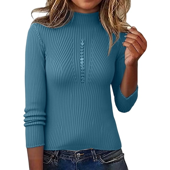 HJYCHN Women Long Sleeve Knit Pullover Sweater Top with Soft Comfortable Casual Crewneck Blouse for Everyday Wear Sweaters Blue M