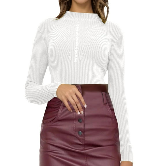 HJYCHN Women Long Sleeve Knit Pullover Sweater Top with Soft Comfortable Casual Crewneck Blouse for Everyday Wear Sweaters White M