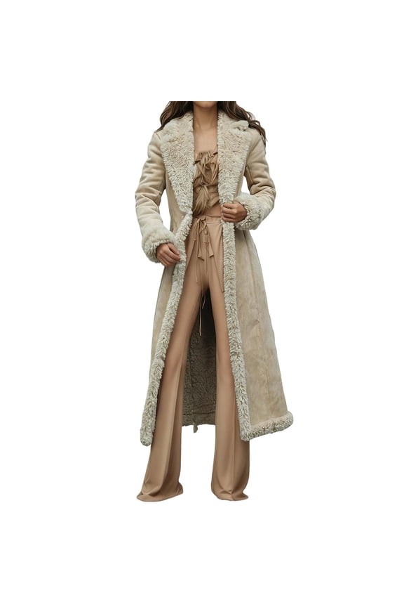 Women Long Wool Blend Overcoat Insulated Winter Trench Coat with Thick Warm Design for Cold Weather Fashion Plus Size Wear Beige S