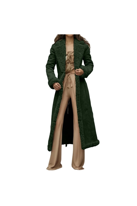 Women Long Wool Blend Overcoat Insulated Winter Trench Coat with Thick Warm Design for Cold Weather Fashion Plus Size Wear Green S