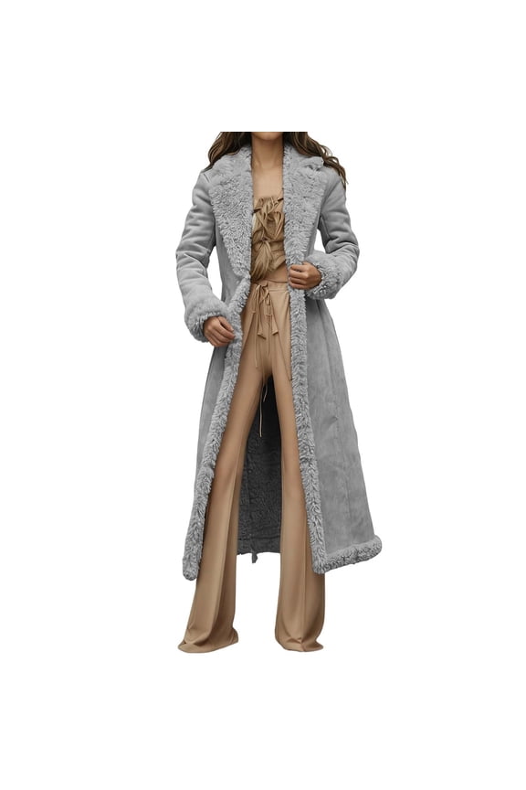Women Long Wool Blend Overcoat Insulated Winter Trench Coat with Thick Warm Design for Cold Weather Fashion Plus Size Wear Grey S