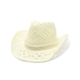 thumbnail image 1 of HJYCHN Women Men Western Cowboy Straw Sun Hat with Shapeable Wide Brim for Summer Beach Outdoor Light Yellow One Size, 1 of 3