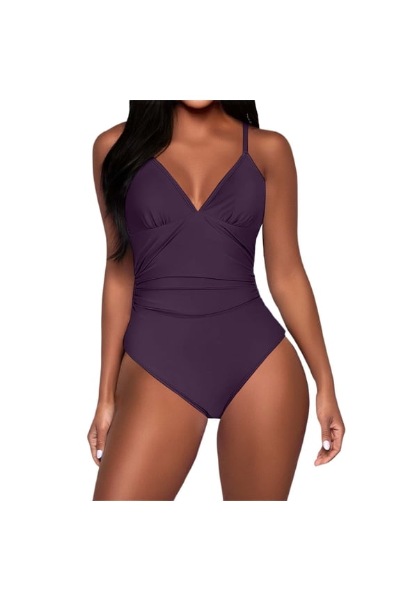 Women One-Piece Swimsuits Solid Color Bikini Swimsuit with Adjustable Straps and Open Back Design for Summer Tankini Swimsuits for Women Dark Purple XXL