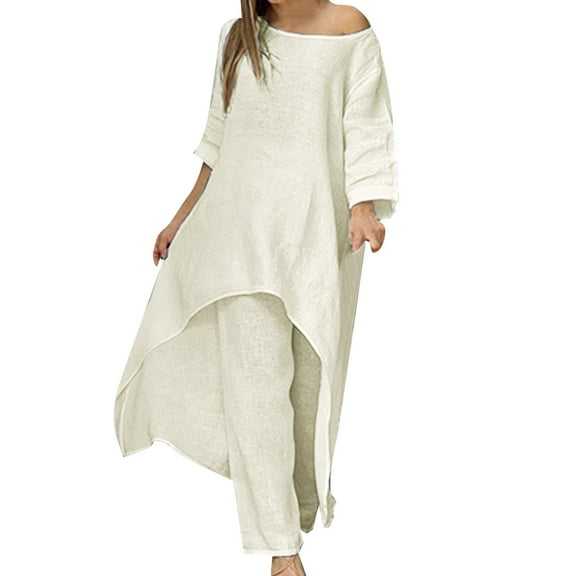HJYCHN Women Outfit Fashion Casual Large Irregular Long Sleeved Suit with Pants Unique Fashion Outfits Irregular Long Sleeved Suit Sets Bold Style Khaki XXXL