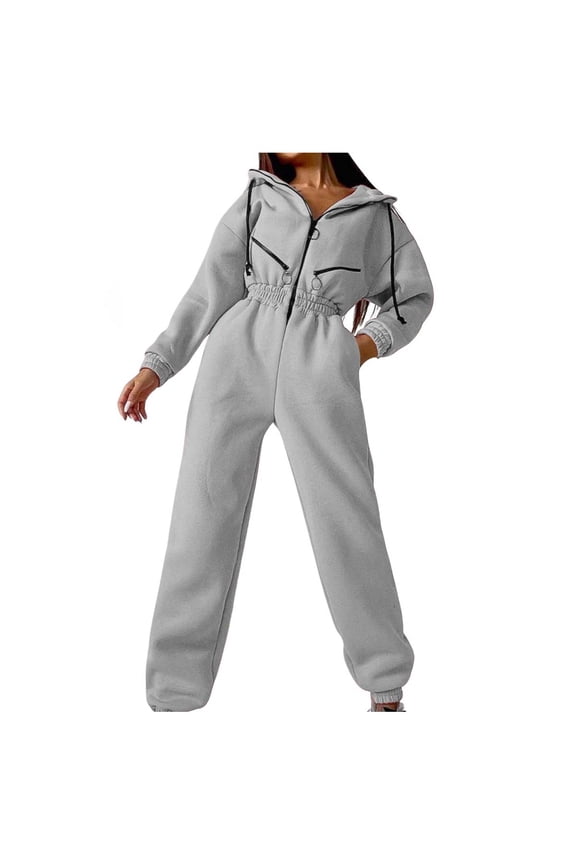 Women Outfit Long Sleeve Jumpsuit Casual Elegant Zip Tracksuit for Training Athletic Training Outfits Zip Jumpsuit Sets Sporty Performance Wear White L
