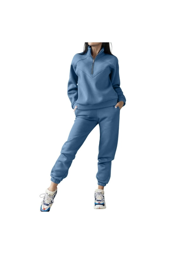 Women Outfit Spring Autumn Fashion Casual Hooded Sweater 2 Piece Set Sweet Style Outfits Hooded Sweater 2 Piece Sets Seasonal Wear Blue L