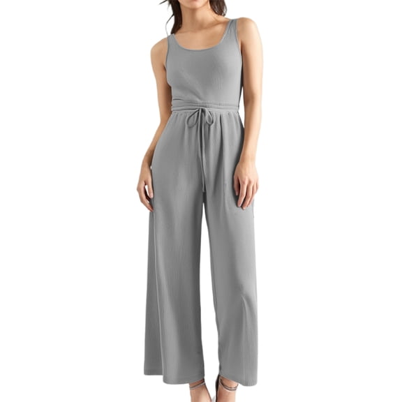 HJYCHN Women Outfit Summer Sleeveless Vest and Wide-Leg Pants 2 Piece Set Summer Casual Sets Sleeveless Vest and Pants Lightweight Comfort Wear Grey S