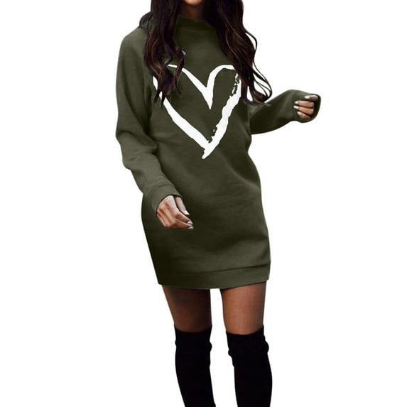 HJYCHN Women Plus Size Sweater Dress Round Neck Long Sleeve Solid Color Casual Winter Autumn Holiday Comfortable Knit Army Green L