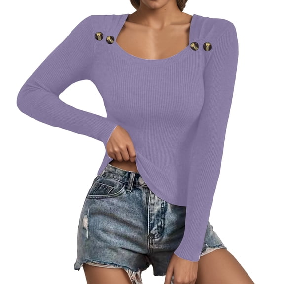HJYCHN Women Pullover Sweater Winter Autumn Square Neck Top Soft Casual Blouse Long Sleeve Sweaters for Women Purple M