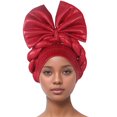 thumbnail image 1 of HJYCHN Women Ruffle Turban Wrap Cap Scarf Shawl Hat Chemo Headwear Red One Size, 1 of 2