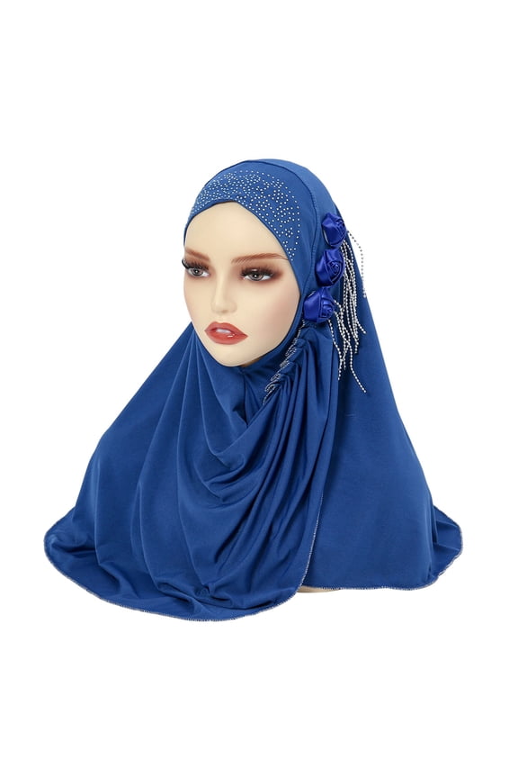 Women Ruffle Turban Wrap Cap Scarf Shawl Headband for Cancer Chemo Headwear Blue One Size