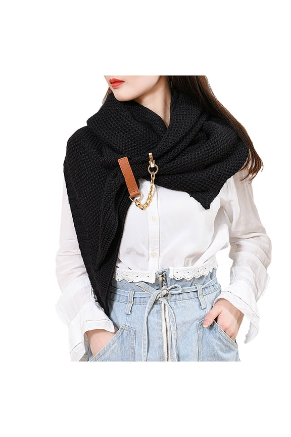 Women Shawl Wrap Scarves Solid Color Soft Warm Scarfs Fashion Winter Elegant Accessory Black One Size