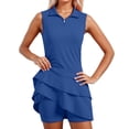 thumbnail image 1 of HJYCHN Women Sleeveless Zip Front Tennis Dress Built In Shorts Athletic Stretch Comfort Lightweight Ruffle Casual Wear Blue S, 1 of 7