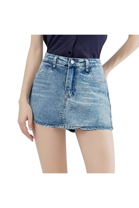 Women Solid Denim High Waist Mini Skirt Casual Fashion Stretch Comfort Fit Daily Wear Design Outfit Blue S