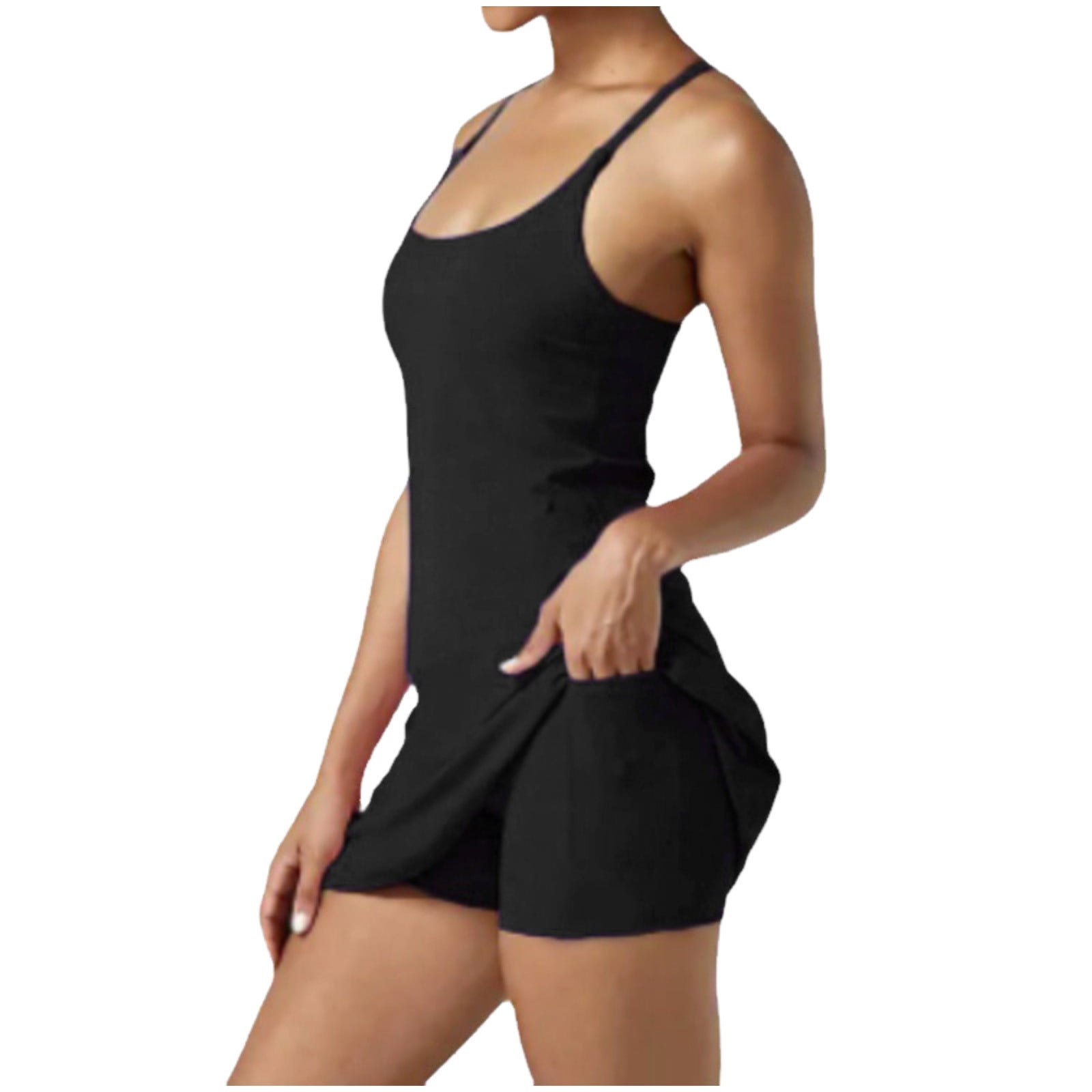 HJYCHN Women Square Neck Sleeveless Tennis Athletic Workout Yoga Dress with Side Slit Flare Casual Comfort Fit Black XXL