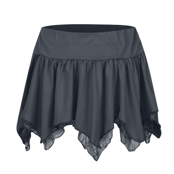 HJYCHN Women Stylish Double Layer Lace Asymmetrical Low Waist Short Skirt for Fall Fashion Grey M
